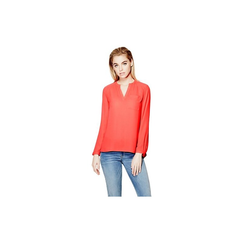 Halenka Guess Marie Long-Sleeve Popover Top coral