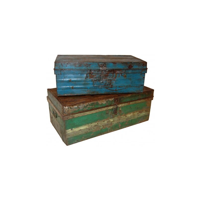 Industrial style, Starý železný vintage kufor 16/22x50/65x38/45cm (910)