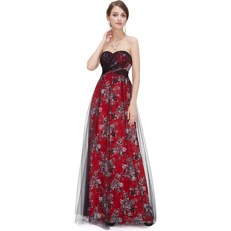 Ever-Pretty plesové šaty Báthory, červené s květy
