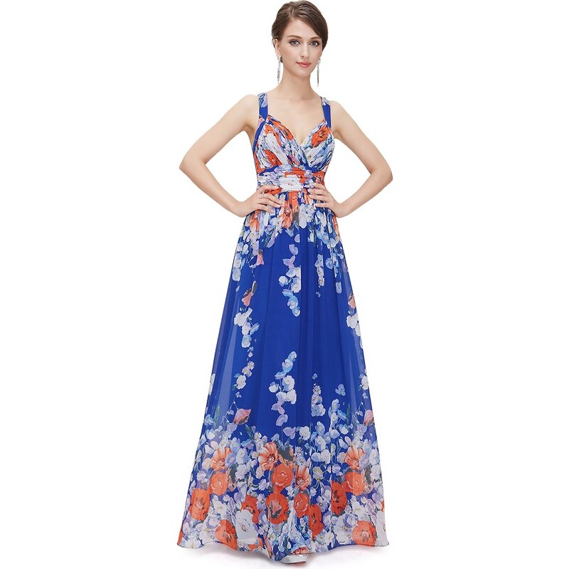 Ever-Pretty plesové šaty Luční víla, modré s květy