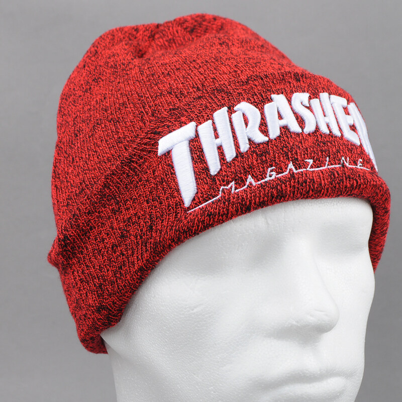 Thrasher Embroidered Logo Beanie melange červený