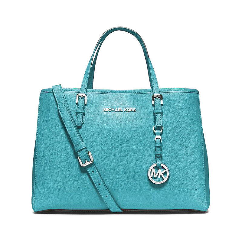 Michael Kors kožená kabelka jet set travel saffiano leather medium tote tile blue