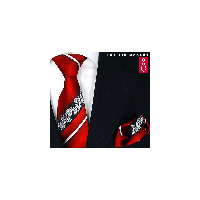 Originální hedvábná kravata vzor paisley červená Beytnur 206-5