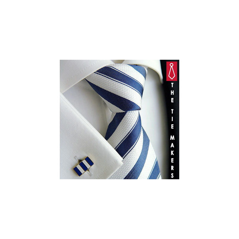 Beytnur Luxusní hedvábná kravata světlá s tm. modrým pruhem 211-48