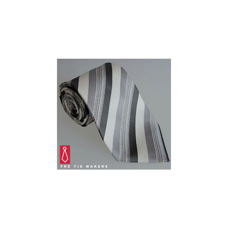 Beytnur Luxusní hedvábná kravata bílá s šedými proužky 160-3
