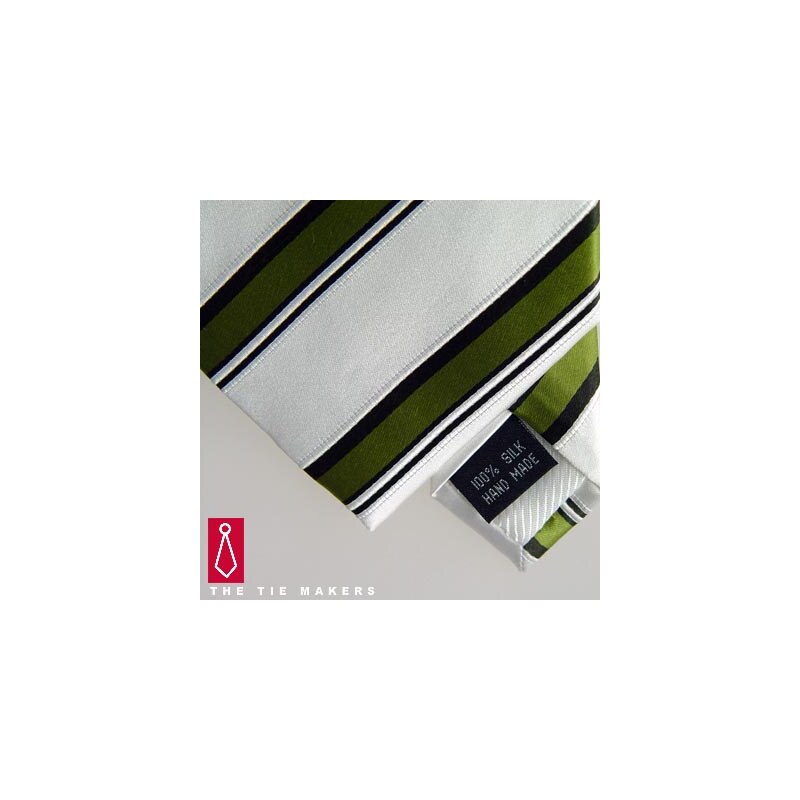 Beytnur Luxusní hedvábná kravata bílá se zeleným pruhem 168-2