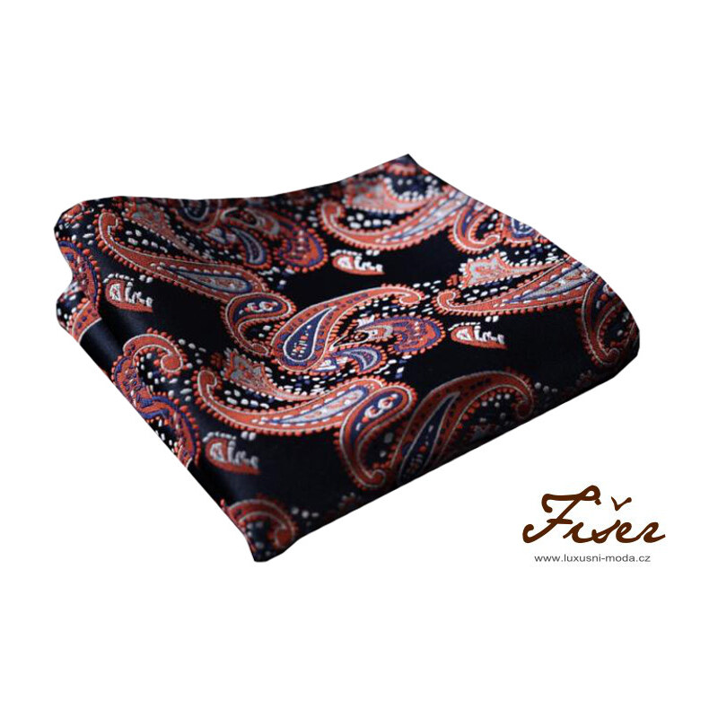 Fišer Hedvábný kapesníček modro oranžový paisley