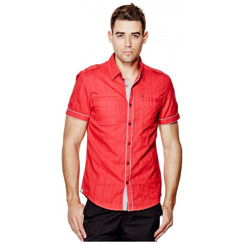 GUESS GUESS Turner Dobby Short-Sleeve Shirt - red hot
