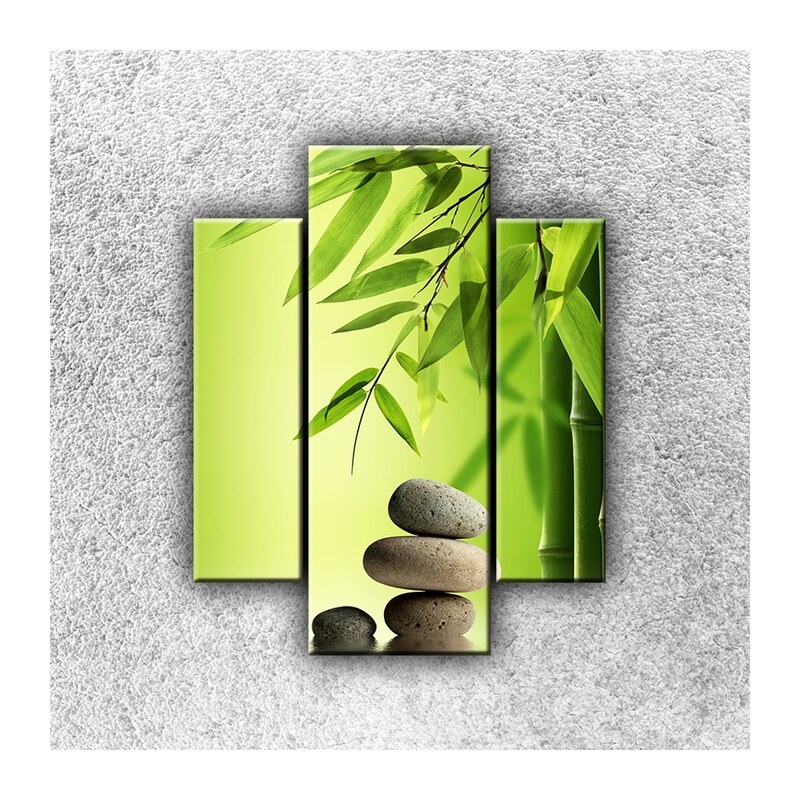 Xdecor Oblázky s bambusem (70 x 55 cm) - Třídílný obraz