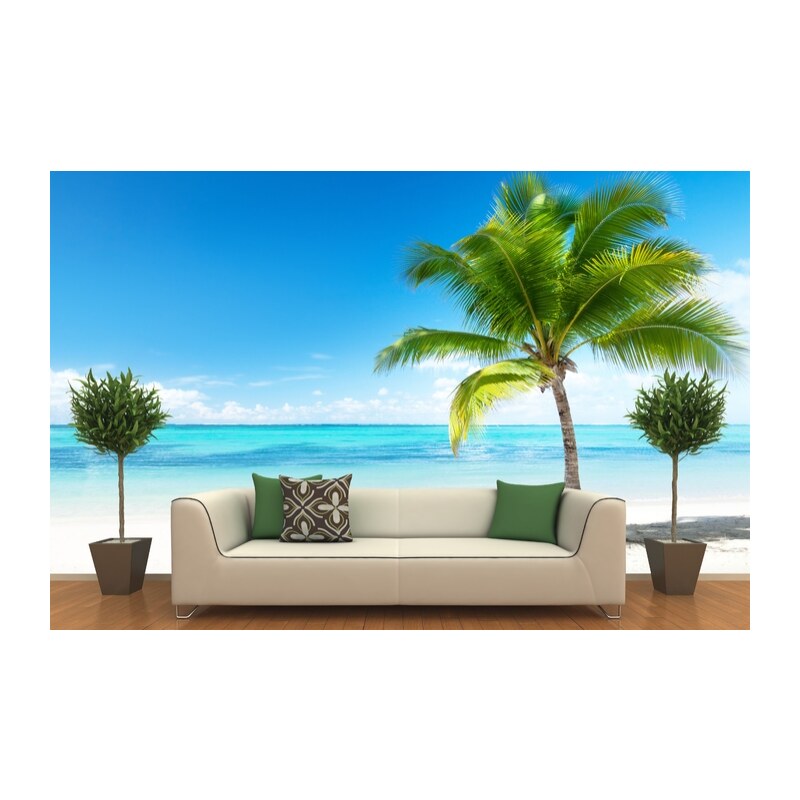 Xdecor Pláž s palmou (126 x 93 cm) - Fototapeta na zeď