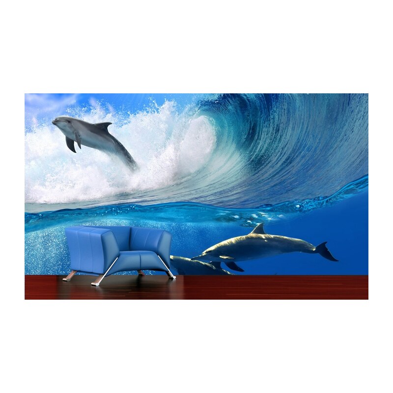Xdecor Delfíni ve vlnách (126 x 126 cm) - Fototapeta na zeď