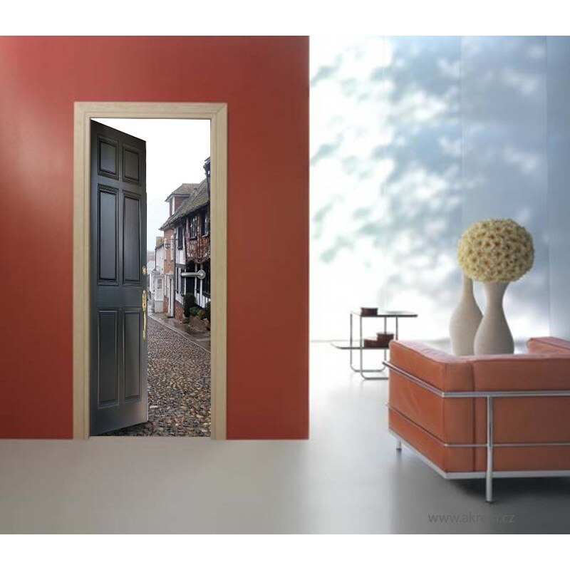 Xdecor Dveře do městečka (92 × 210 cm) - Živá dekorace na dveře