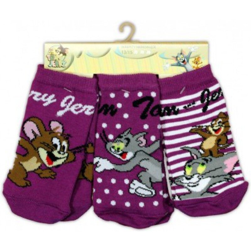 E plus M Dívčí set 3ks ponožek Tom a Jerry - fialový