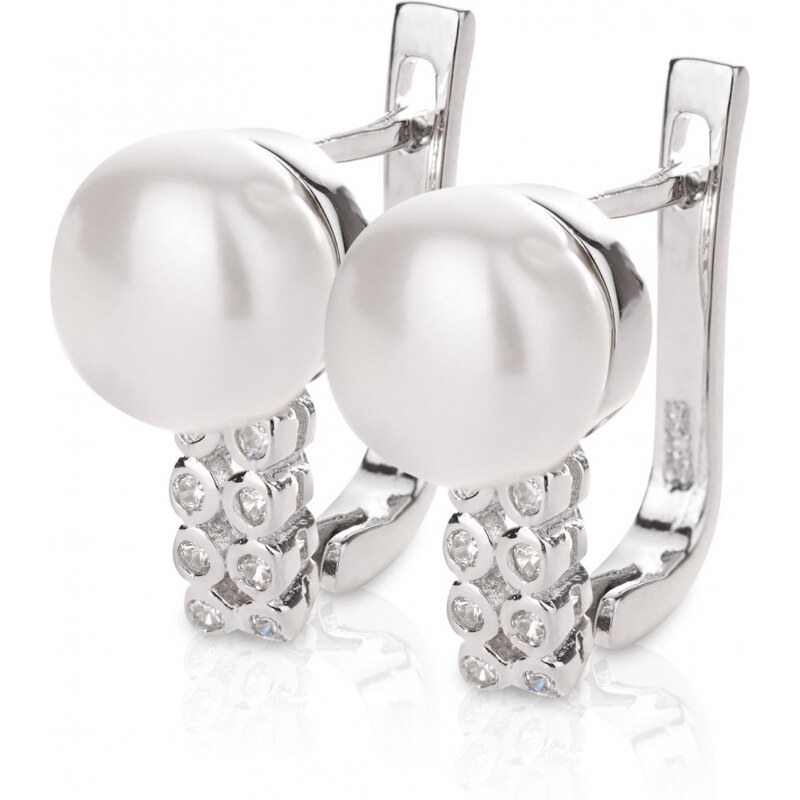 Meucci Stříbrné elegantní náušnice s přirodní perlou a zirkony