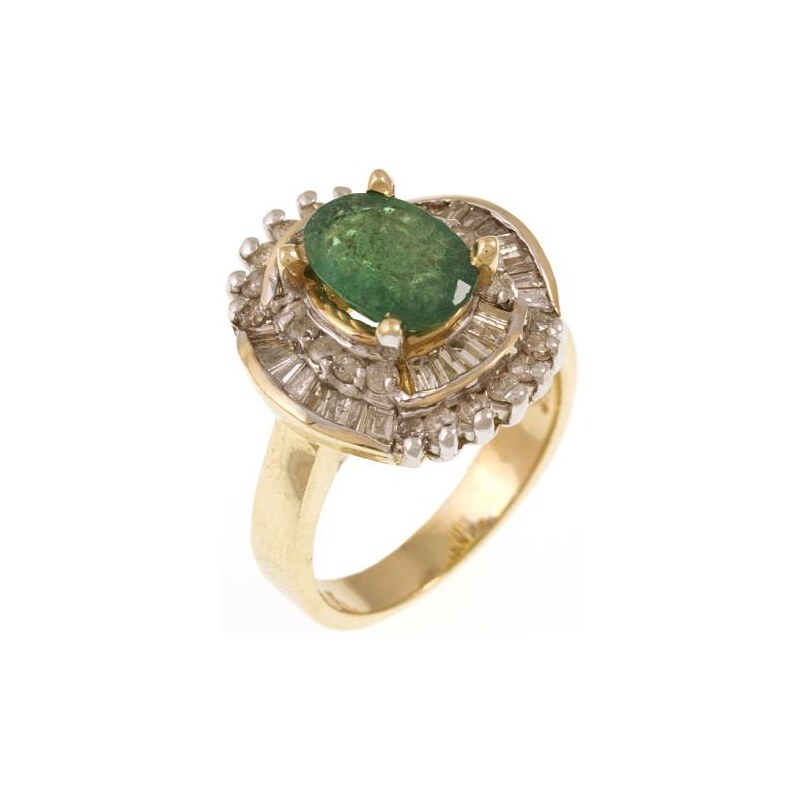 Prstýnek zlatý s přírodními diamanty a smaragdem zpd193