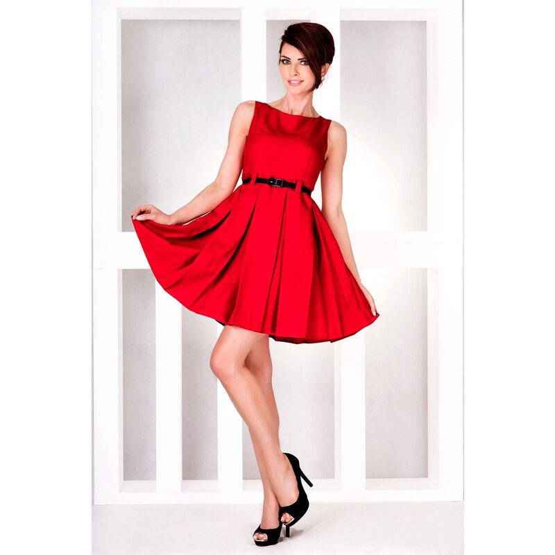 Numoco SAF Dámské šaty se skládanou sukní a páskem červené