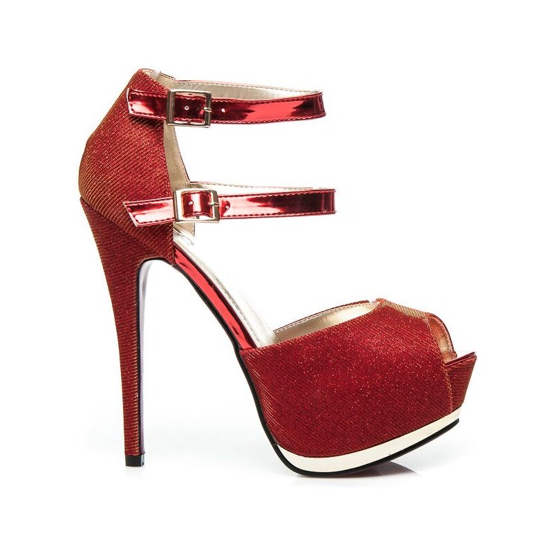 GOGO Luxusní červené sandály s brokátem