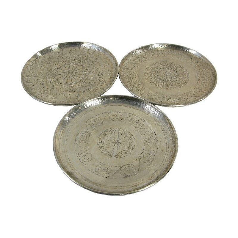 KERSTEN - Set 3ks etnic.talířů,hliník 38x38x2.5cm, tm.stříbrný (cena za ks) - (LEV-3595)