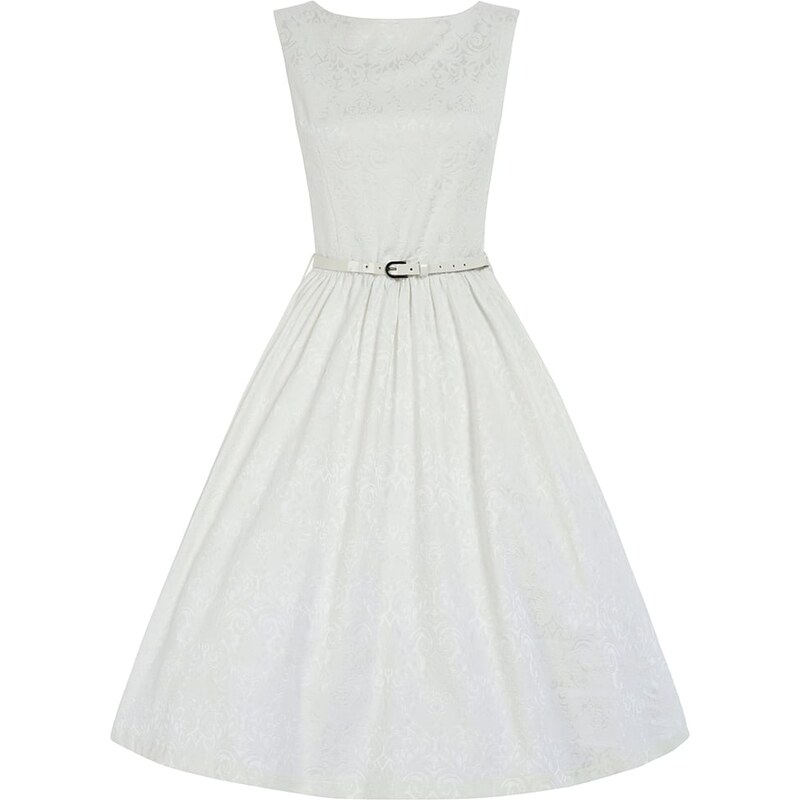 Brokátové bílé retro šaty Lindy Bop Audrey