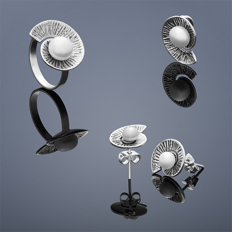 Buka Jewelry Buka Perlový set Nautilus (náušnice, přívěsek a prsten) – bílá 865