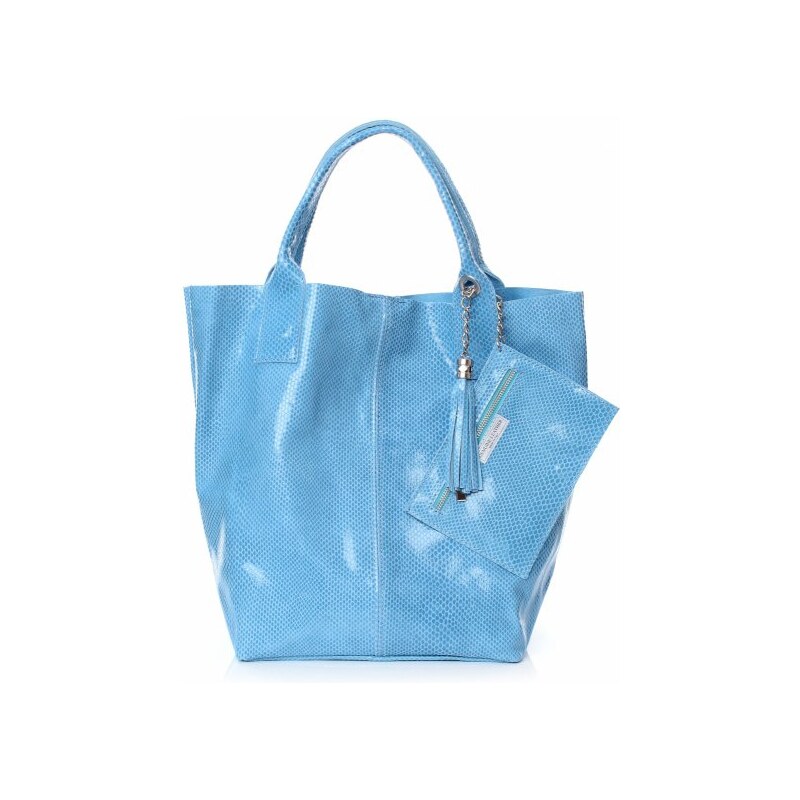 Genuine Leather Kožené kabelky Shopper bag Lakované světle modrá