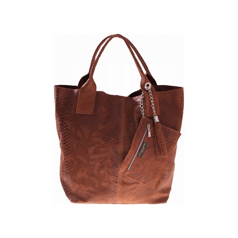 Genuine Leather Shopperbag kožená kabelka vzory 3D hnědá