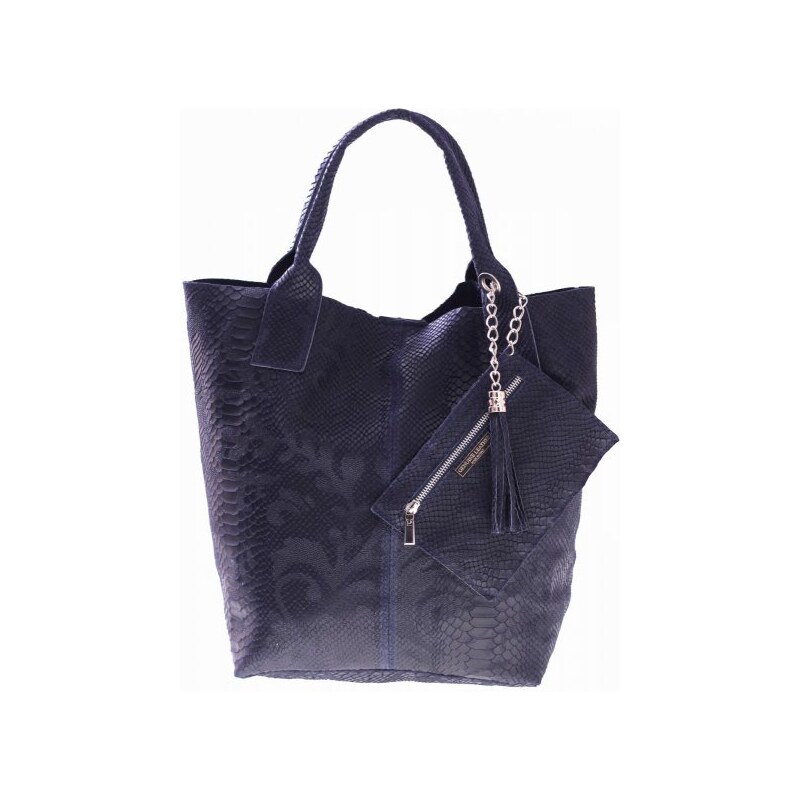 Genuine Leather Shopperbag kožená kabelka vzory 3D Tmavě modrá