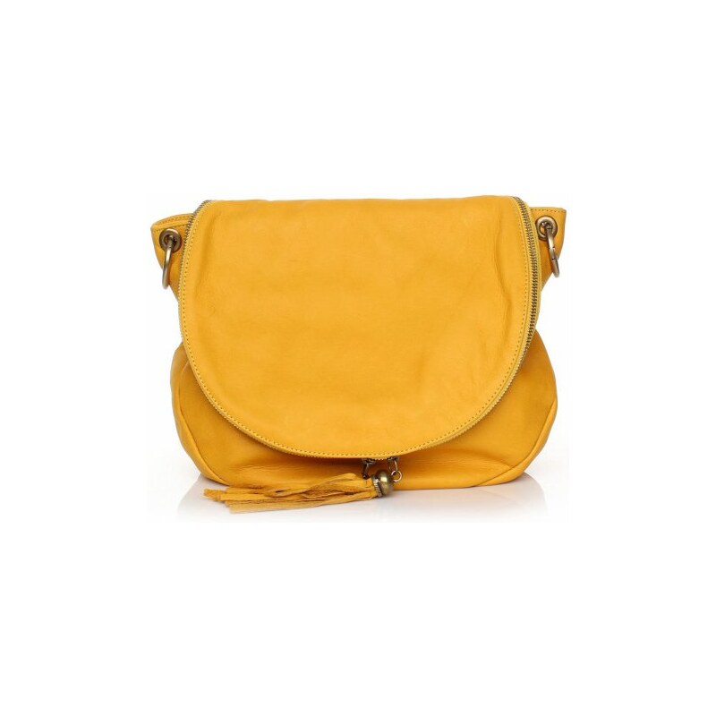 Genuine Leather Dámská kožená kabelka listonoška – vysoká kvalita žlutá