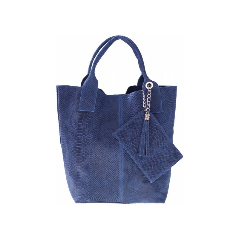 Genuine Leather Shopperbag kožená kabelka vzory 3D modrá