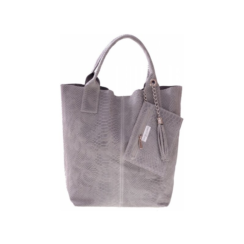 Genuine Leather Shopperbag kožená kabelka vzory 3D Světle šedá