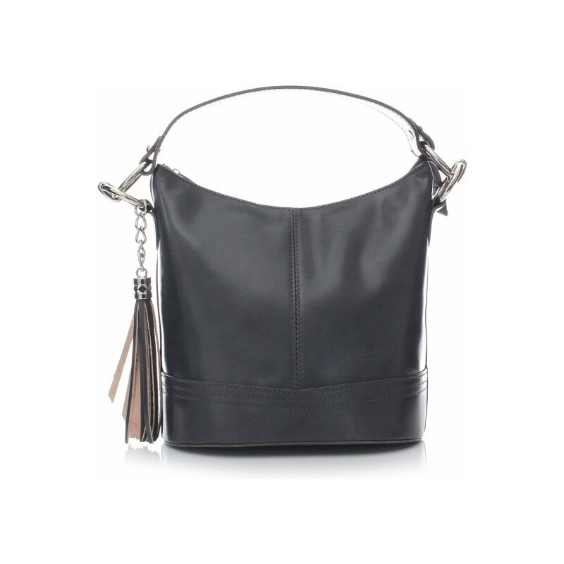 Vera Pelle Klasická kabelka z kůže do ruky s dlouhým páskem šedá