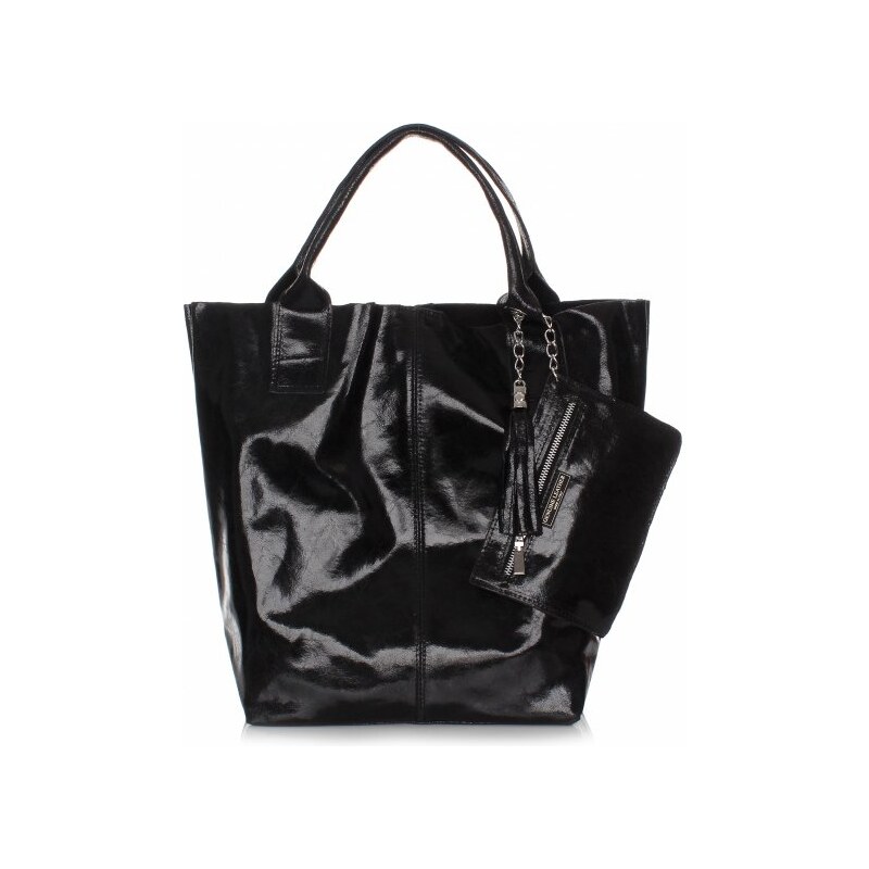 Genuine Leather Kožená kabelka Shopper bag Lak černá