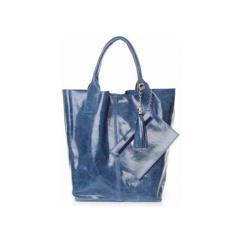 Genuine Leather Kožená kabelka Shopper bag Lak modrá