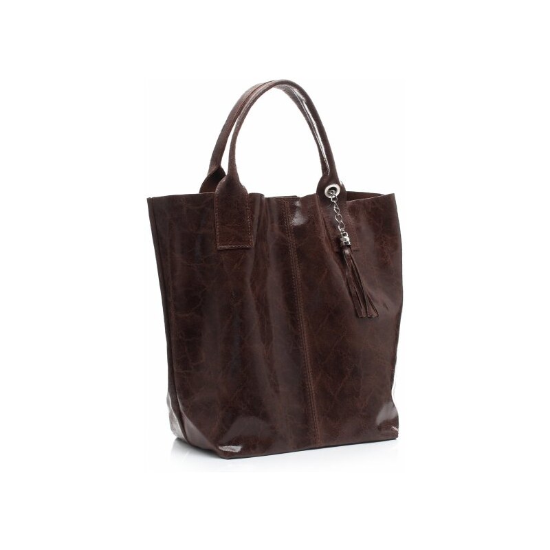 Genuine Leather Kožená kabelka Shopper bag Lak hnědá