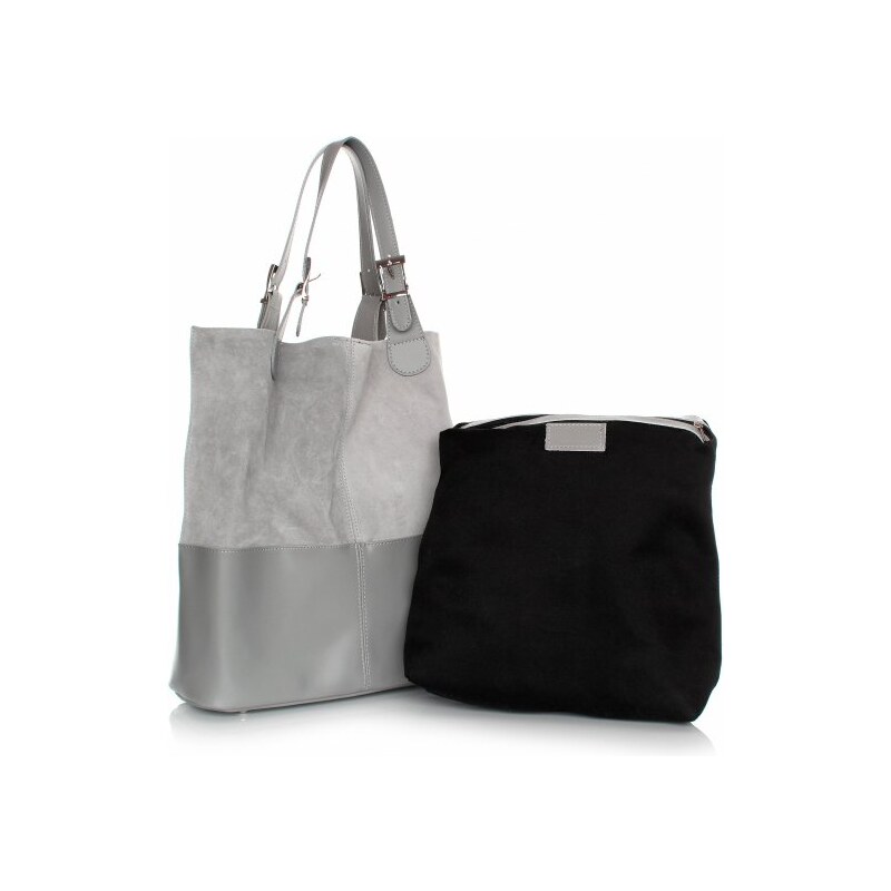 Genuine Leather Kožená kabelka exkluzivní Shopper bag Světle šedá