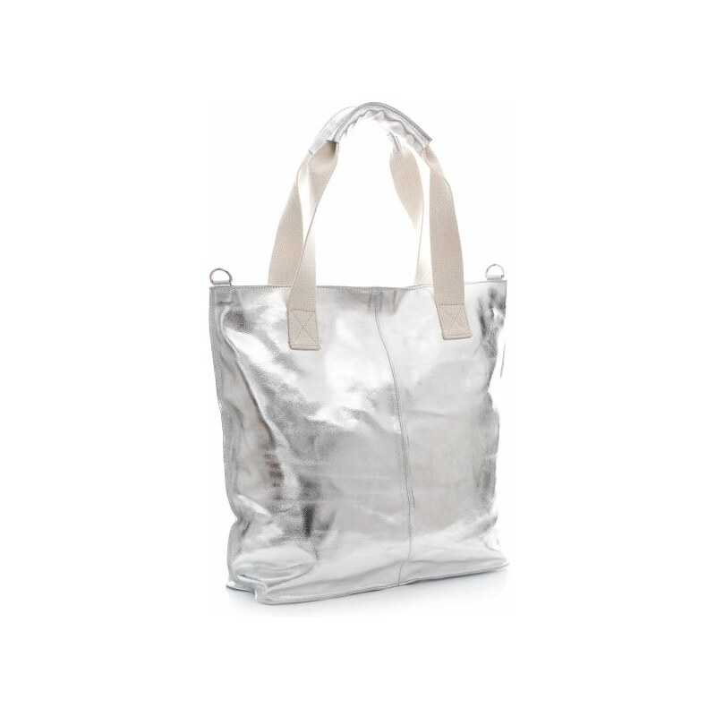 Kristy X Módní kožená kabelka - italská Shopper bag stříbrná