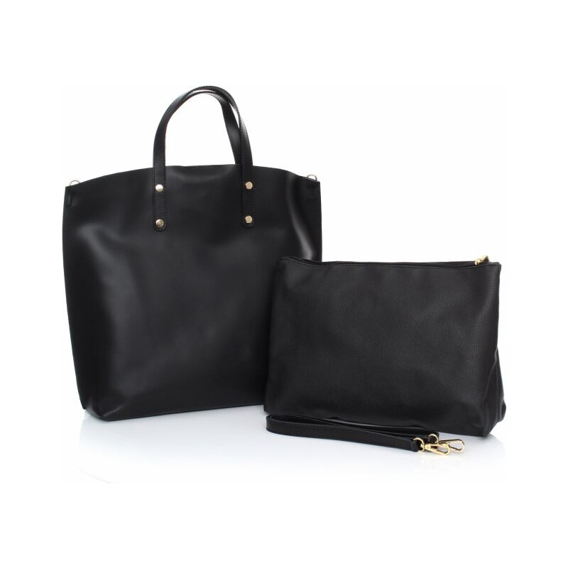 Genuine Leather Kožená kabelka Shopperbag s kosmetickou kapsičkou černá
