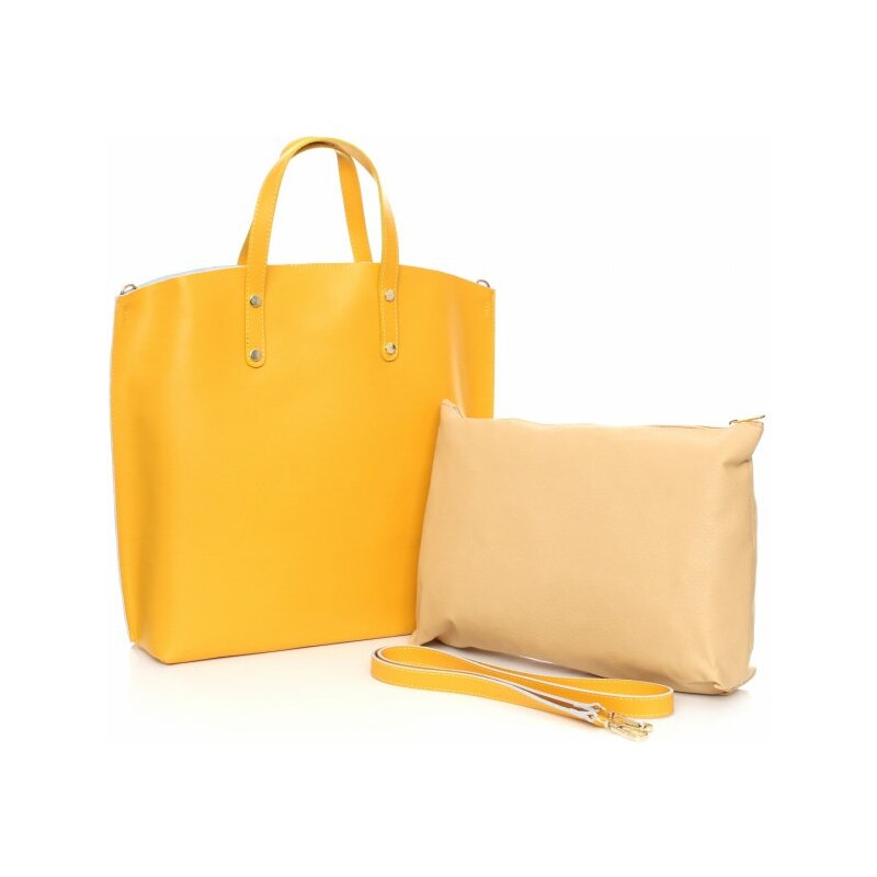 Genuine Leather Kožená kabelka Shopperbag s kosmetickou kapsičkou žlutá