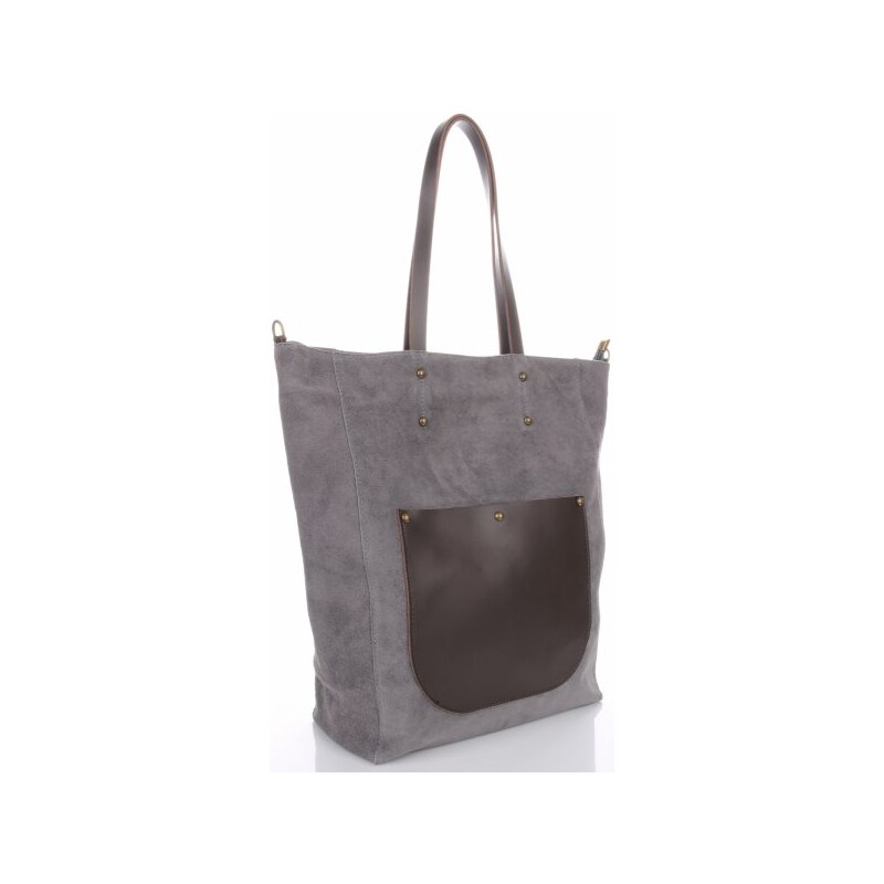 Genuine Leather Univerzální kožená italská kabelka na každý den šedá