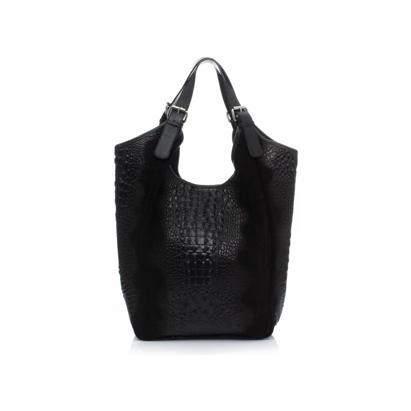 Vera Pelle Velká dámská kožená taška italské výroby Aligator černá