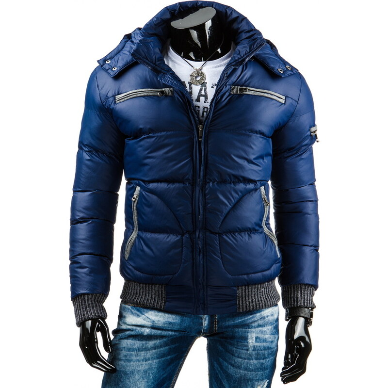 Pánská prošívaná zimní bunda s odnímatelnou kapucí F&Y modrá