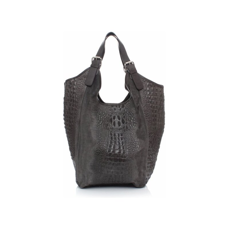 Vera Pelle Velká dámská kožená taška italské výroby Aligator šedá