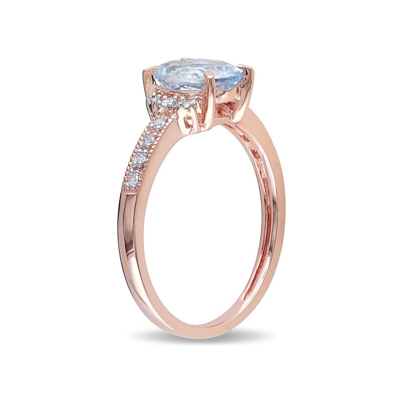 Pozlacený prsten s akvamarínem a diamanty KLENOTA