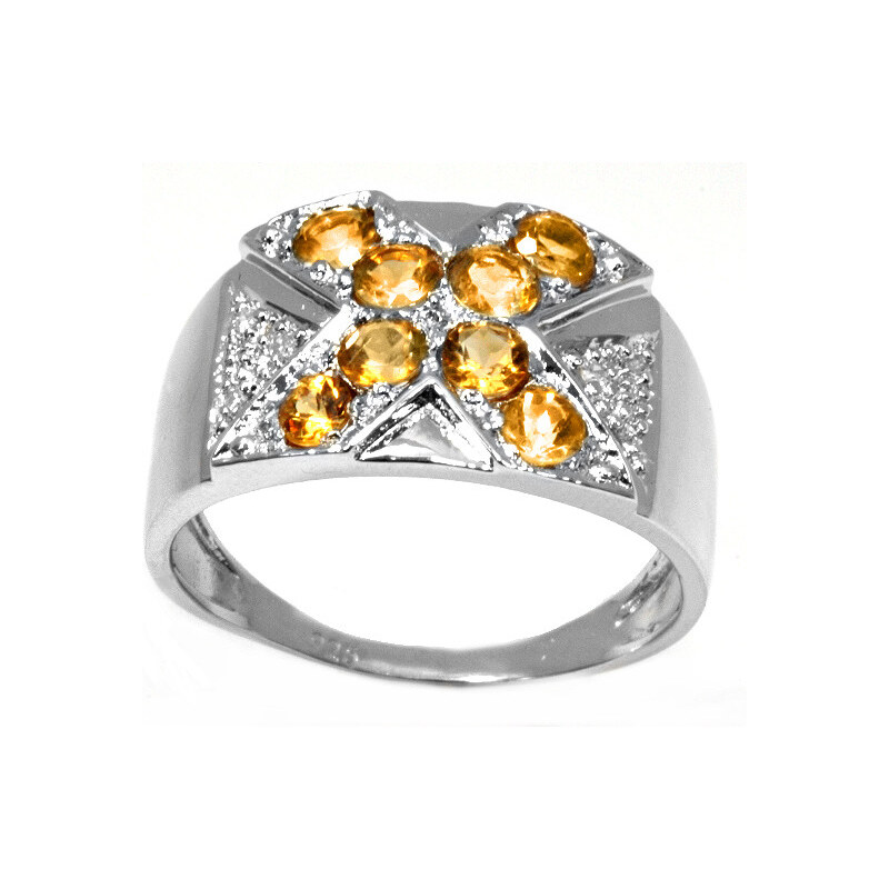 Klenota Diamantový stříbrný prsten s citrinem