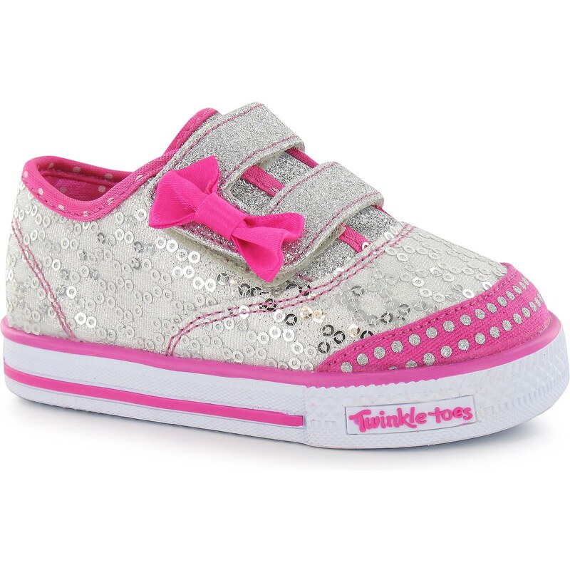 Skechers Twinkle Toes Pre School Infants Trainers Silver/Hot Pink