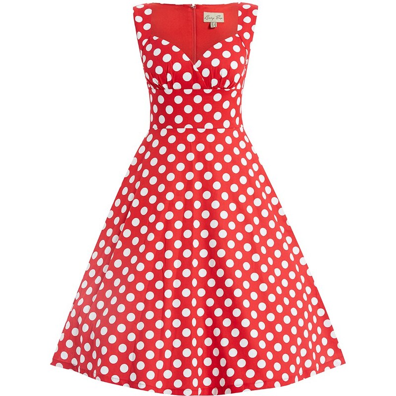 LINDY BOP Retro dámské šaty Layla červené s puntíky Velikost: 52