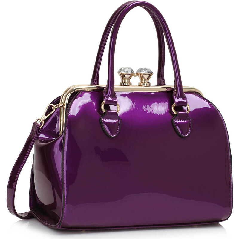 LS fashion LS dámská lakovaná kabelka s kovovým rámem LS00378 fialová