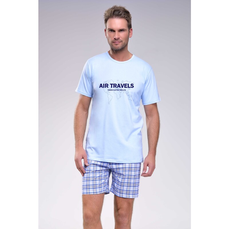 Taro Krátké pánské pyžamo Tobiáš světle modré - modrá M