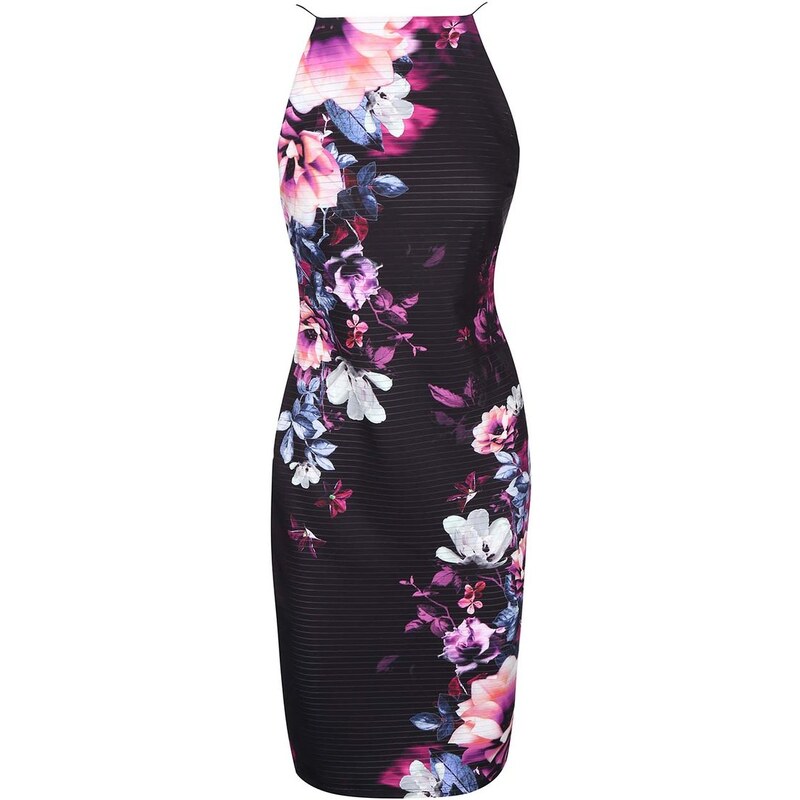 Černé šaty na elastická ramínka s fialovými květy Lipsy