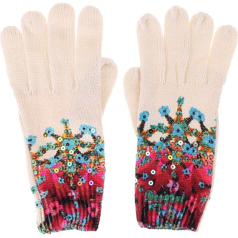Krémové rukavice s barevnými vzory Desigual Eley